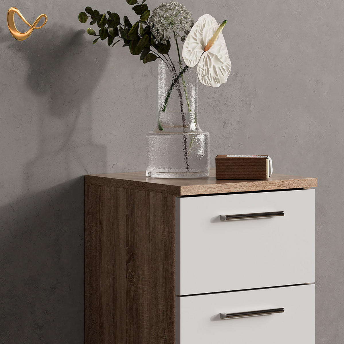 BADMÖBEL-SET Eisak Weiß/Sonoma 3 Teile, mit Unterschrank 80 cm - Weiß/Sonoma Eiche, Holzwerkstoff (80/60/33cm) - Livinity®