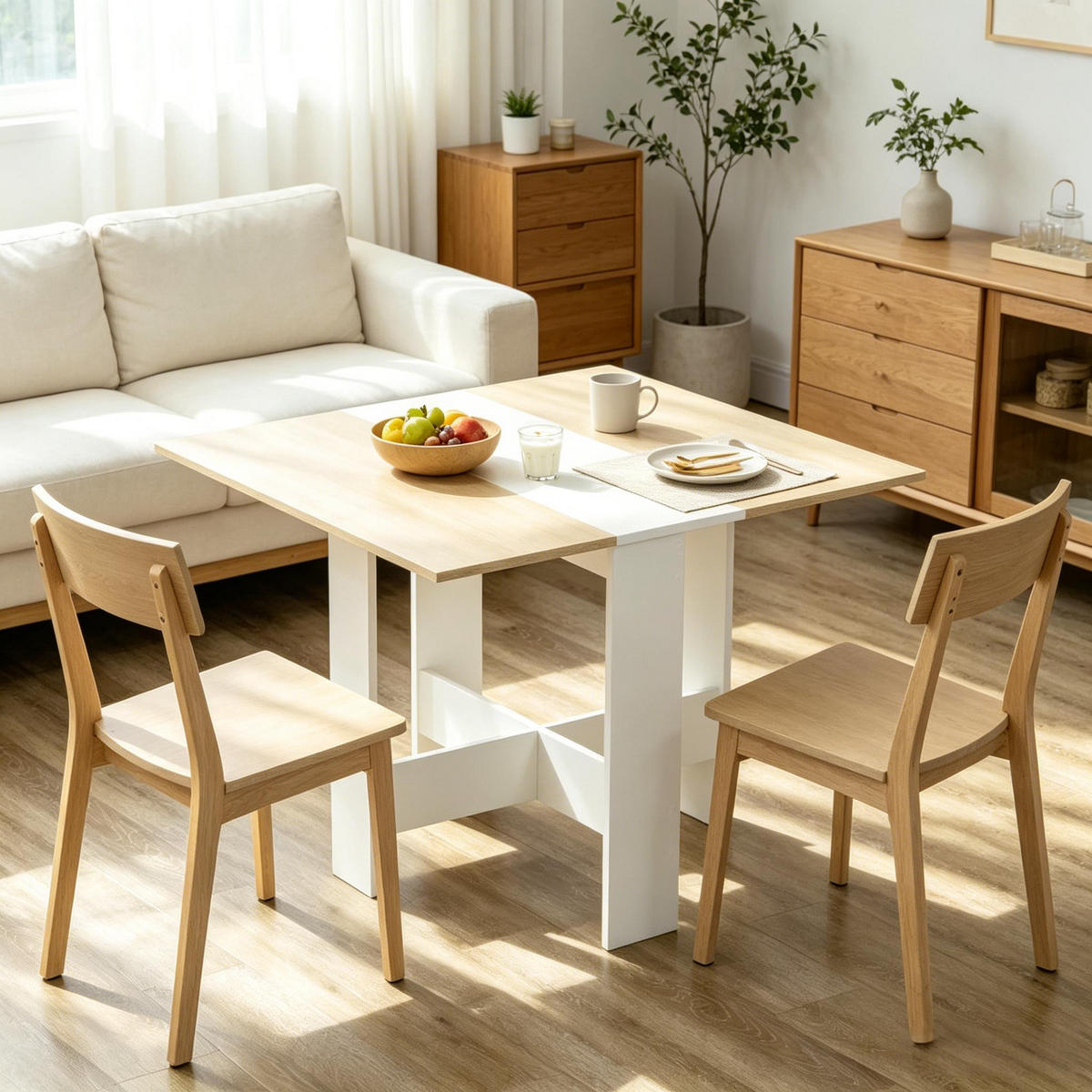 KLAPPTISCH DE-37256 zweifarbig mit MDF-Konstruktion Eiche/Weiß - Eichefarben, Holzwerkstoff (76/103/73.5cm) - ComfortXL