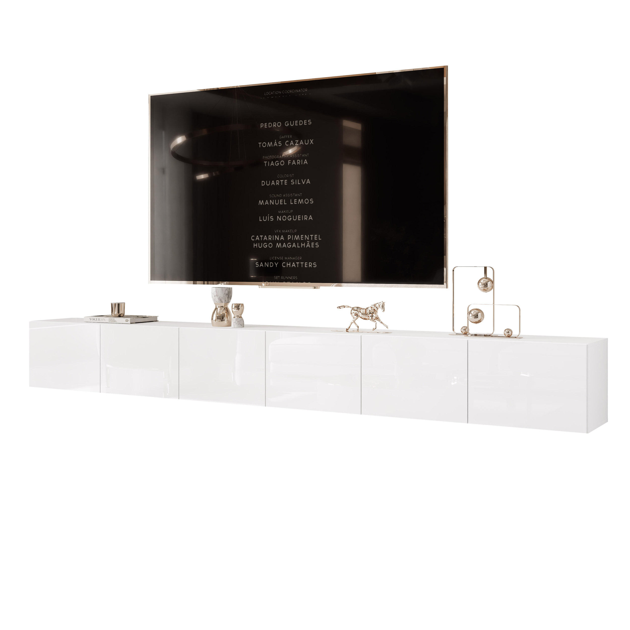 Idohome Tv-Lowboard Weiß Hochglanz 300x36x40 cm
