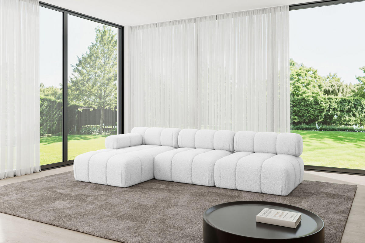 ECKSOFA modulares Sofa Razon-L2 - 285x160x70 cm Weiß Bouclé - Weiß, Holzwerkstoff/Textil (285/160cm) - ALTDECOR