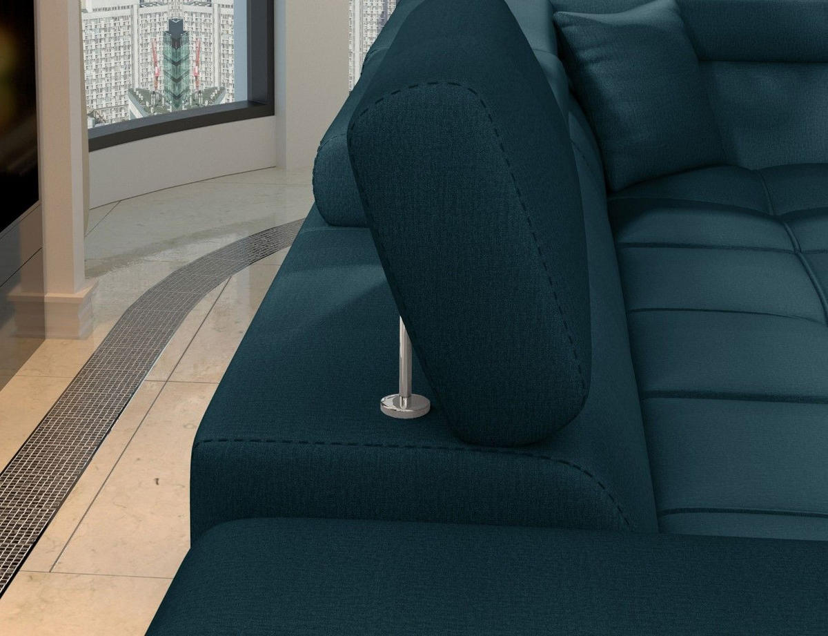 ECKSOFA mit Schlaffunktion und Bettkasten, pflegeleichter Monolith-Stoff - Chromfarben/Dunkelblau, Textil/Metall (275/202cm) - Eltap