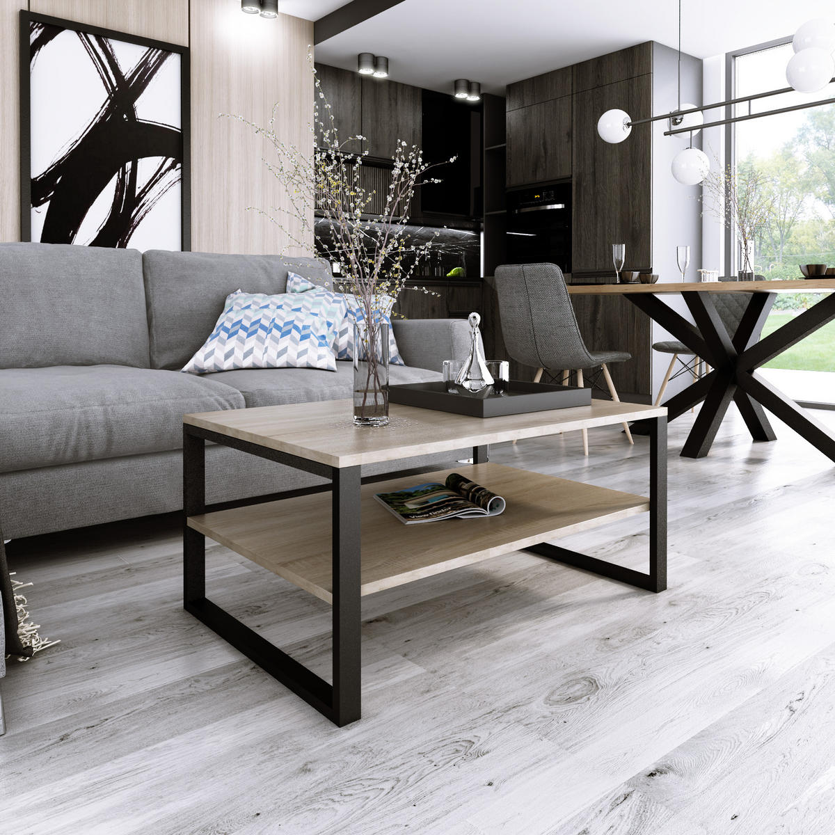 COUCHTISCH Basic rechteckig Sonoma mit Metallbeinen - Sonoma Eiche, Metall (60/90/47cm) - Design Möbel