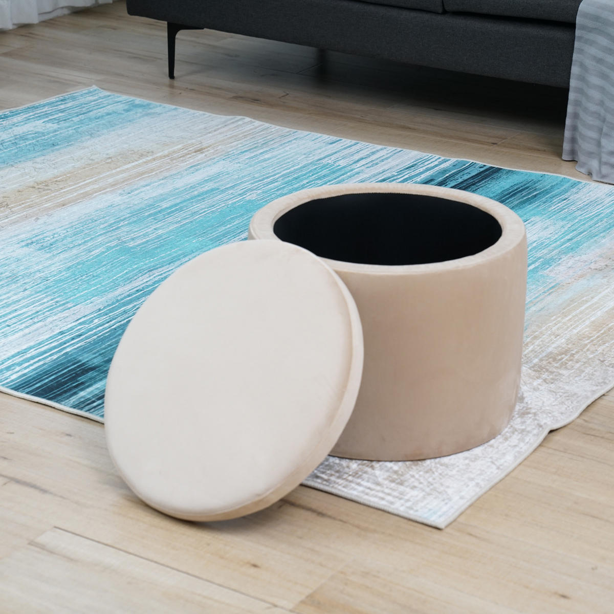 HOCKER AMBER Samt Beige - Beige, Textil (44/35/44cm) - SVITA