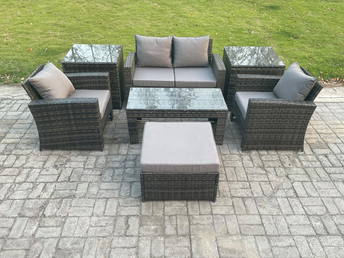 GARTENGARNITUR Polyrattan Dunkelgrau 5-Sitzer - Dunkelgrau, Metall - Fimous
