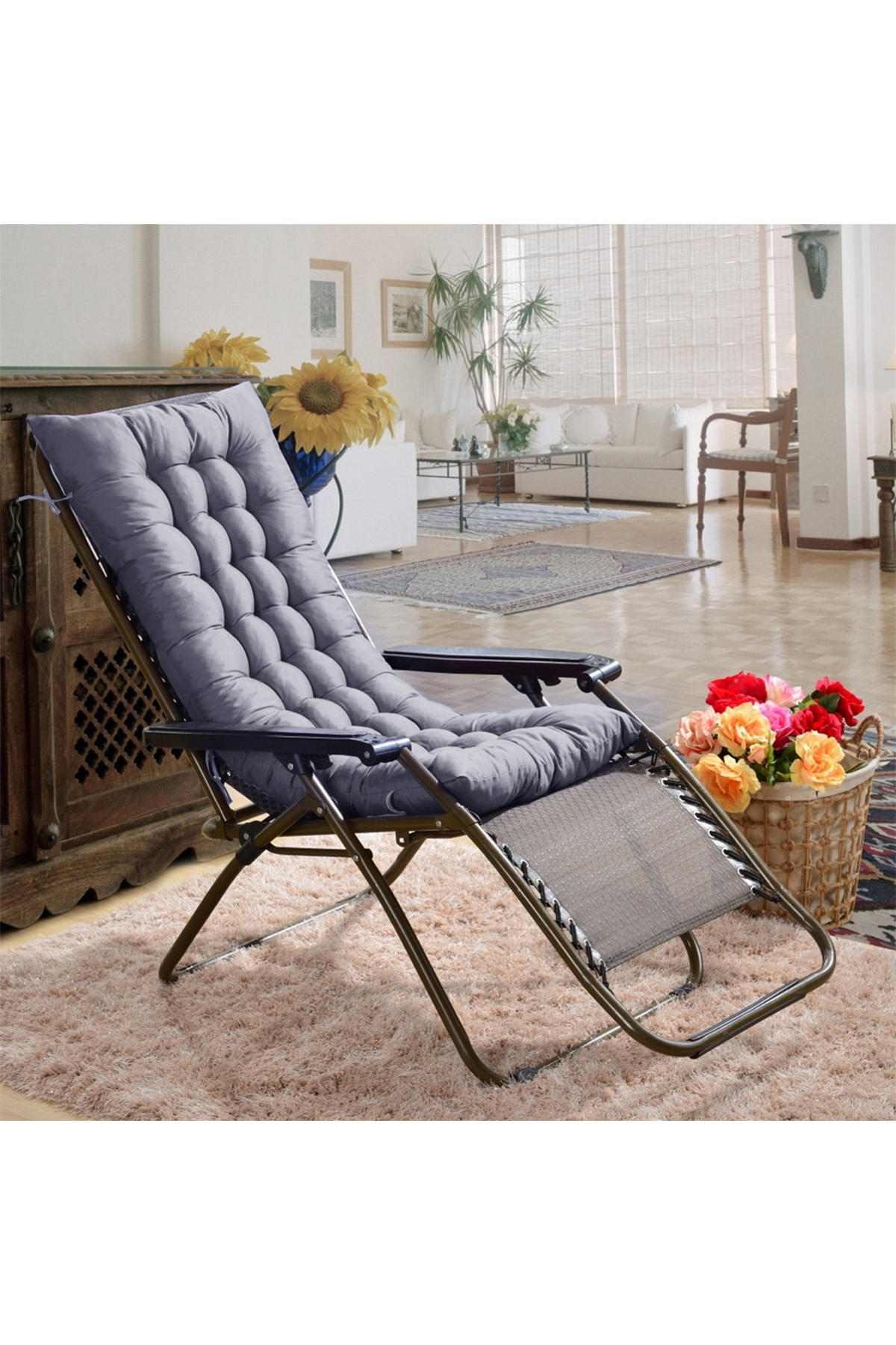 LIEGESTUHLKISSEN aus Baumwollmischung in Grau Dickes weiches und bequemes für den Außenbereich 48 x 125 cm - Grau, Textil (48/125cm) - Livingandhome