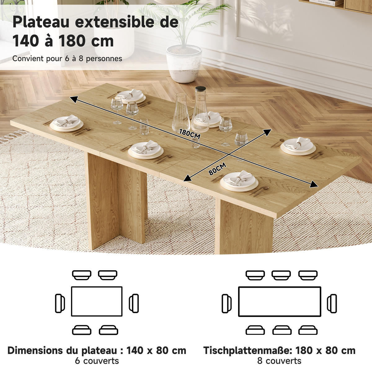 AUSZIEHTISCH Eichefarben 140-180/80/75 cm - Eichefarben, Holz (80/180/75cm) - PANGIVO