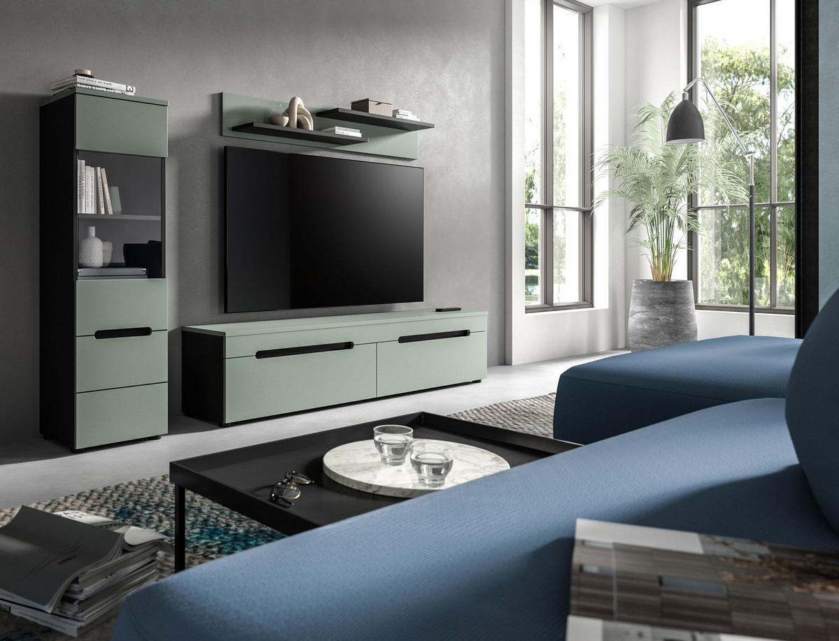 VITRINE CANU (B/H/T: ca. 36/125/33 cm) in Basalt grau/Smoke Green - Grau, Holzwerkstoff (36/125/33cm)