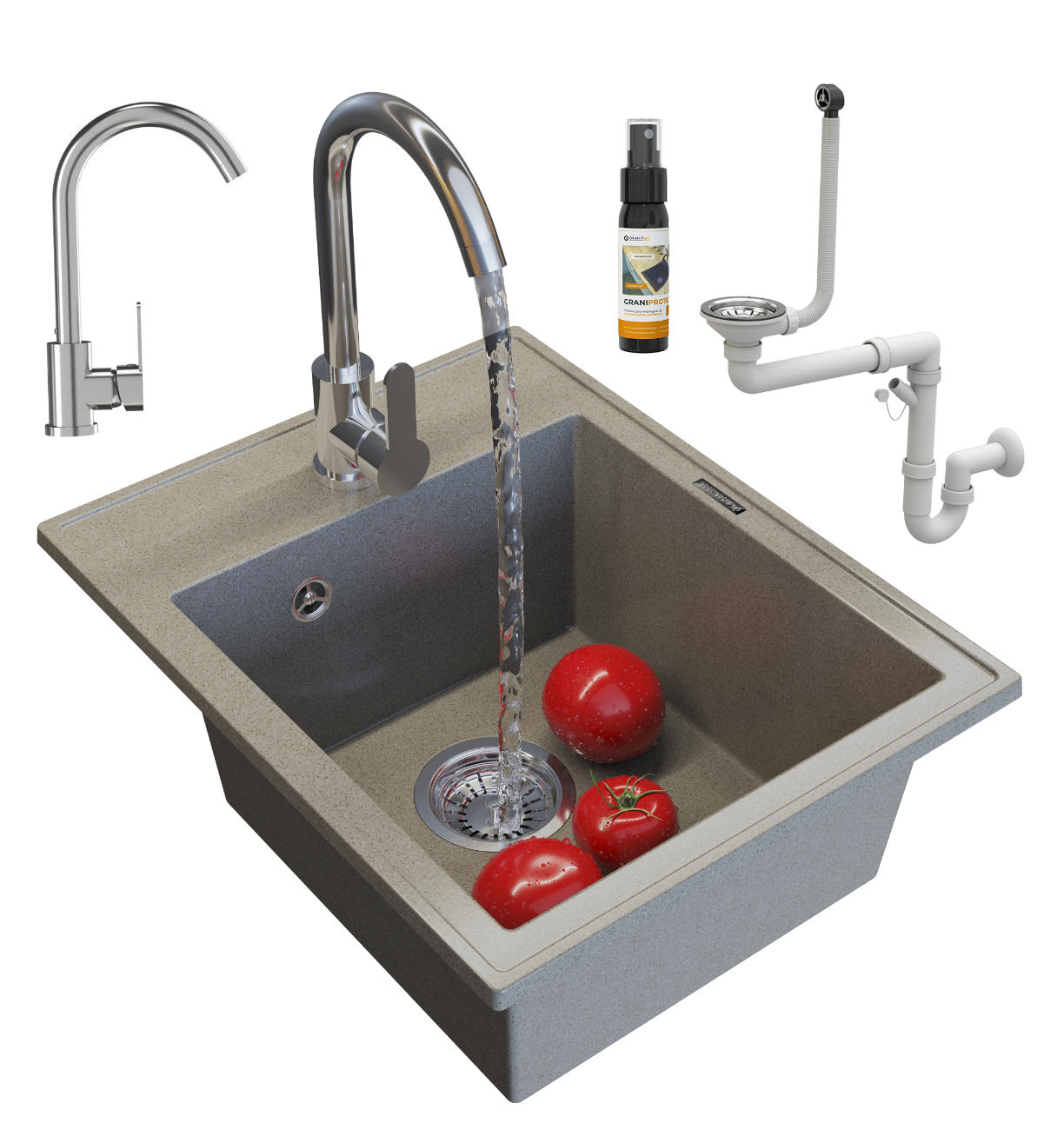 GRANITSPÜLE Nero mit Batterie und Siphon - Braun, Kunststoff/Stein (50/20/40cm) - Granitan