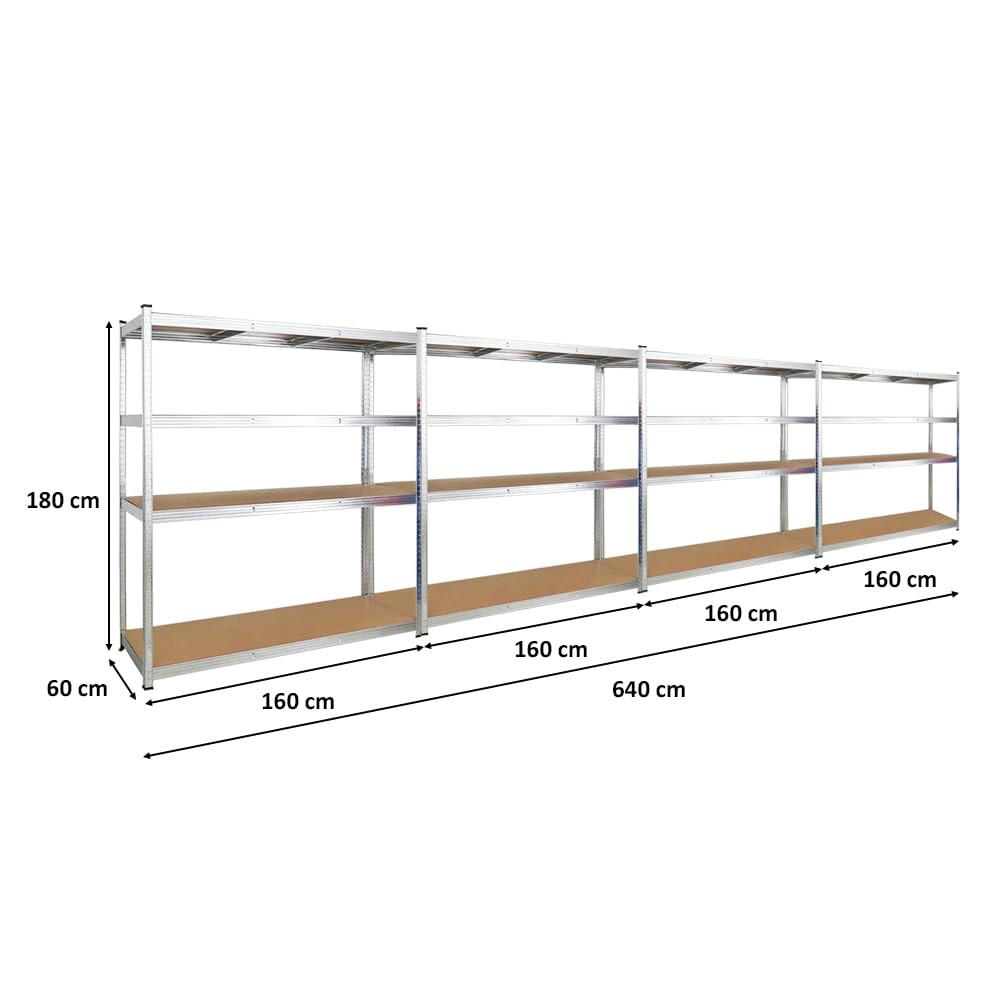 SCHWERLASTREGAL Taurus XL 4er-Set 180x160x60 cm Fachlast 250 kg Verzinkt - Silberfarben, Metall (640/180/60cm) - PROREGAL