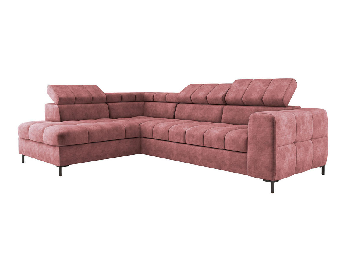 ECKSOFA PABLO CLOUD L‑förmig mit Bett, Bettkasten, verstellbaren Kopfstützen, weichen Metallfüßen, freistehend, LINKS, 201x270x97 cm Pink - Pink, Holz/Textil (201/270cm) - DomoHome