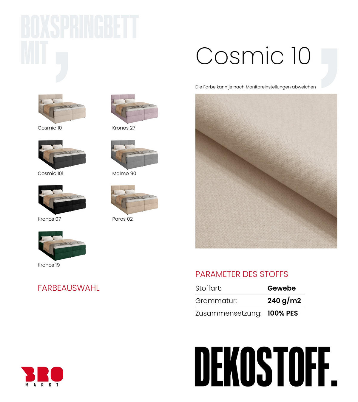 BOXBETT Boston mit Topper 180/200 Ecru - Ecru, Holzwerkstoff/Textil (180/200cm) - Bromarkt