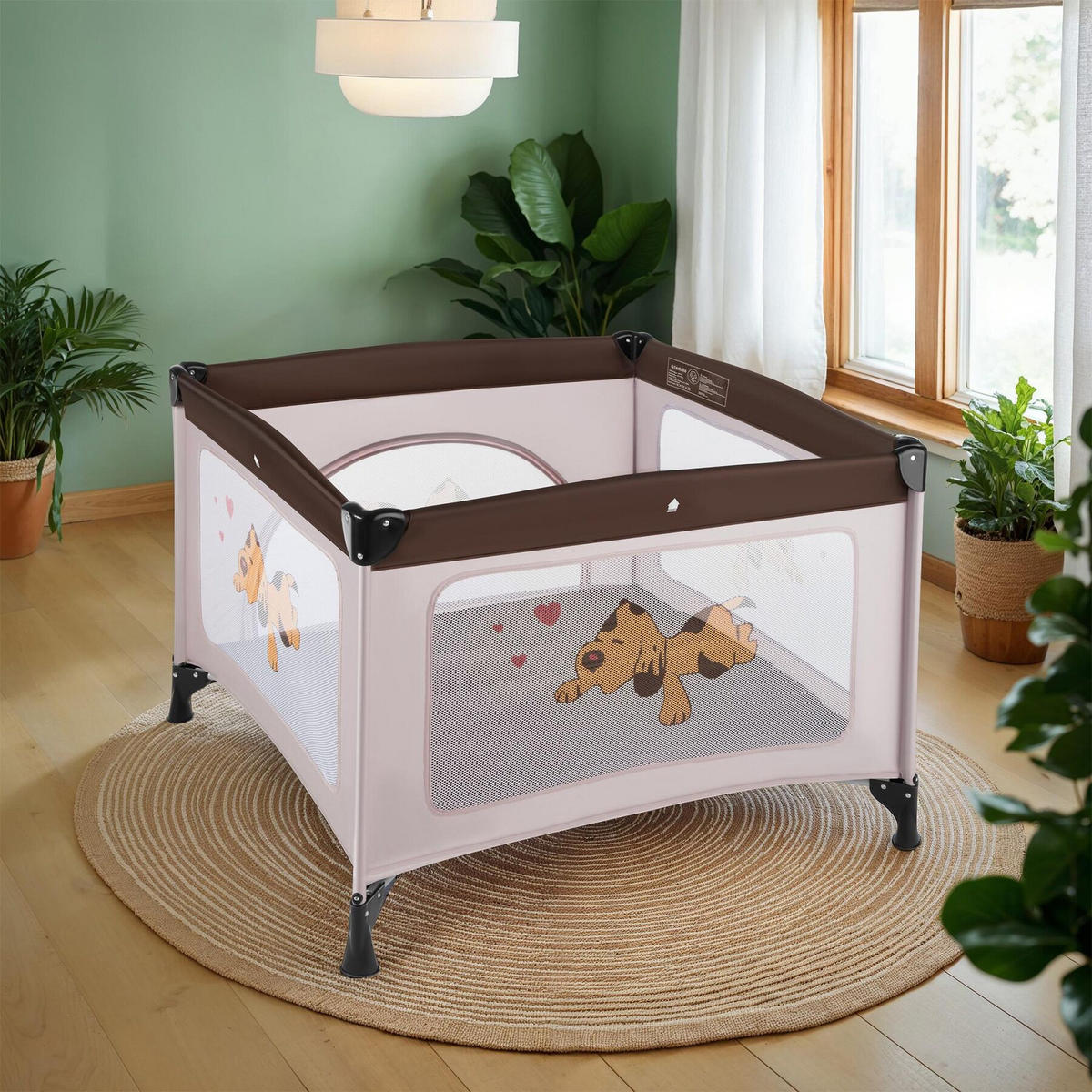 LAUFSTALL für Baby Tommy Junior, 105 x 105 x 78 cm, braun - Braun, Textil (105/78/105cm) - tectake