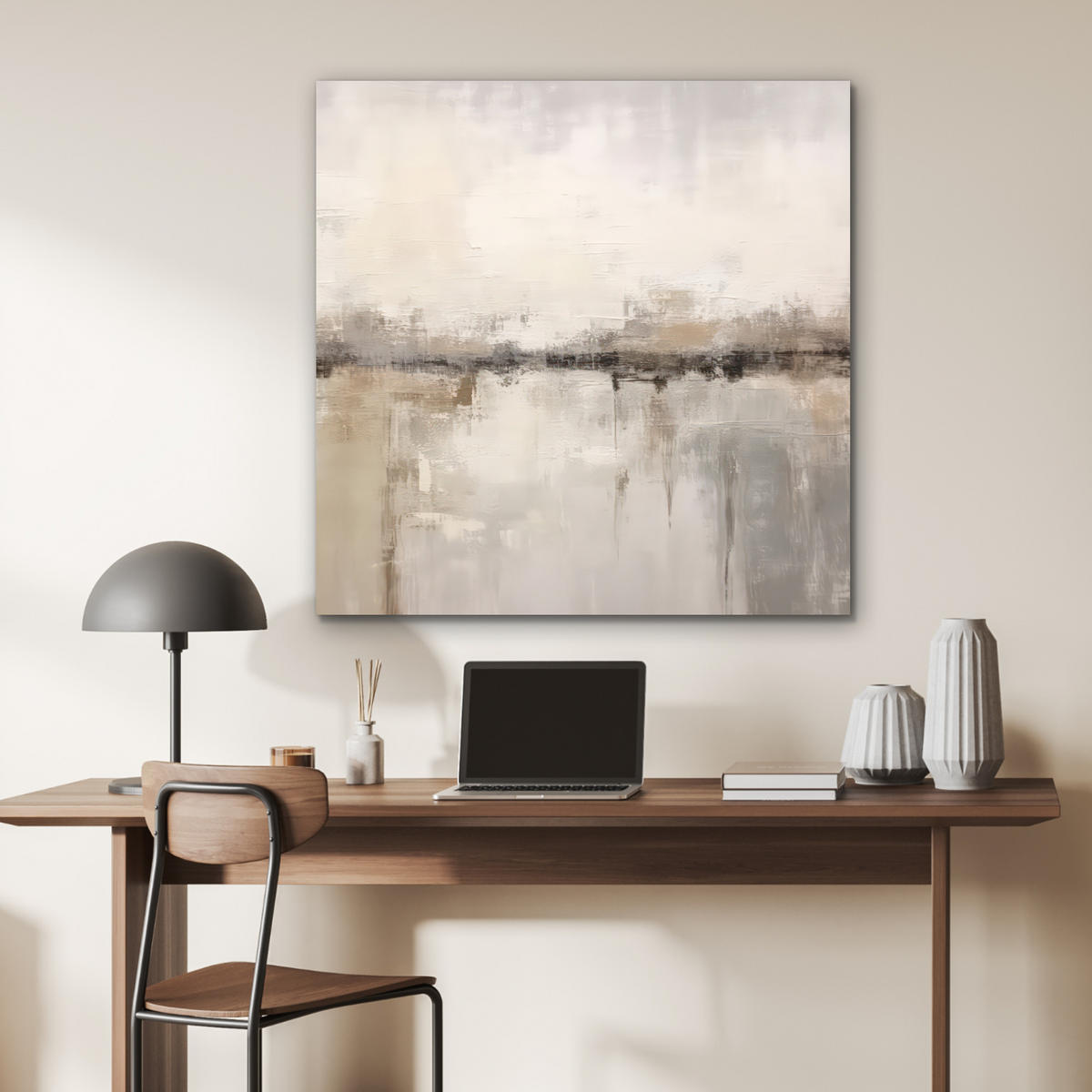 KOVOVÝ OBRAZ Moderné umenie - Abstraktné - Béžové 90x90 cm - béžová, kov (90/90cm) - MuchoWow