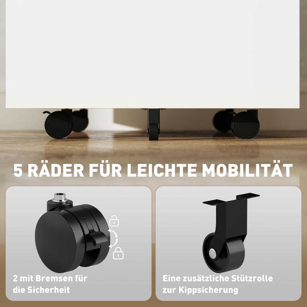 AKTENSCHRANK mit 2 Schubladen, Rollen, für Akten im A4 Format, Stahl, Weiß - Weiß, Metall (48/67/39cm) - Vinsetto