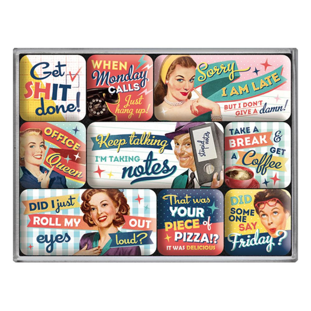MAGNETSET 9-teilig Say it 50's Office Fun - Multicolor, Metall (9/7/2cm) - Nostalgic-Art