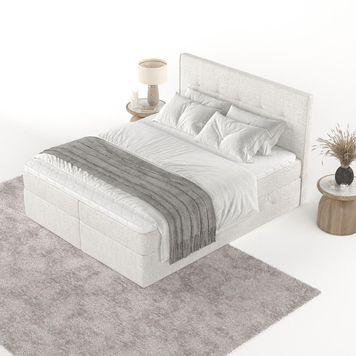 BOXBETT Mireo 200/200 cm Creme im Neve Stoff - Creme/Schwarz, Holz/Holzwerkstoff (200/200cm) - AltaBeds