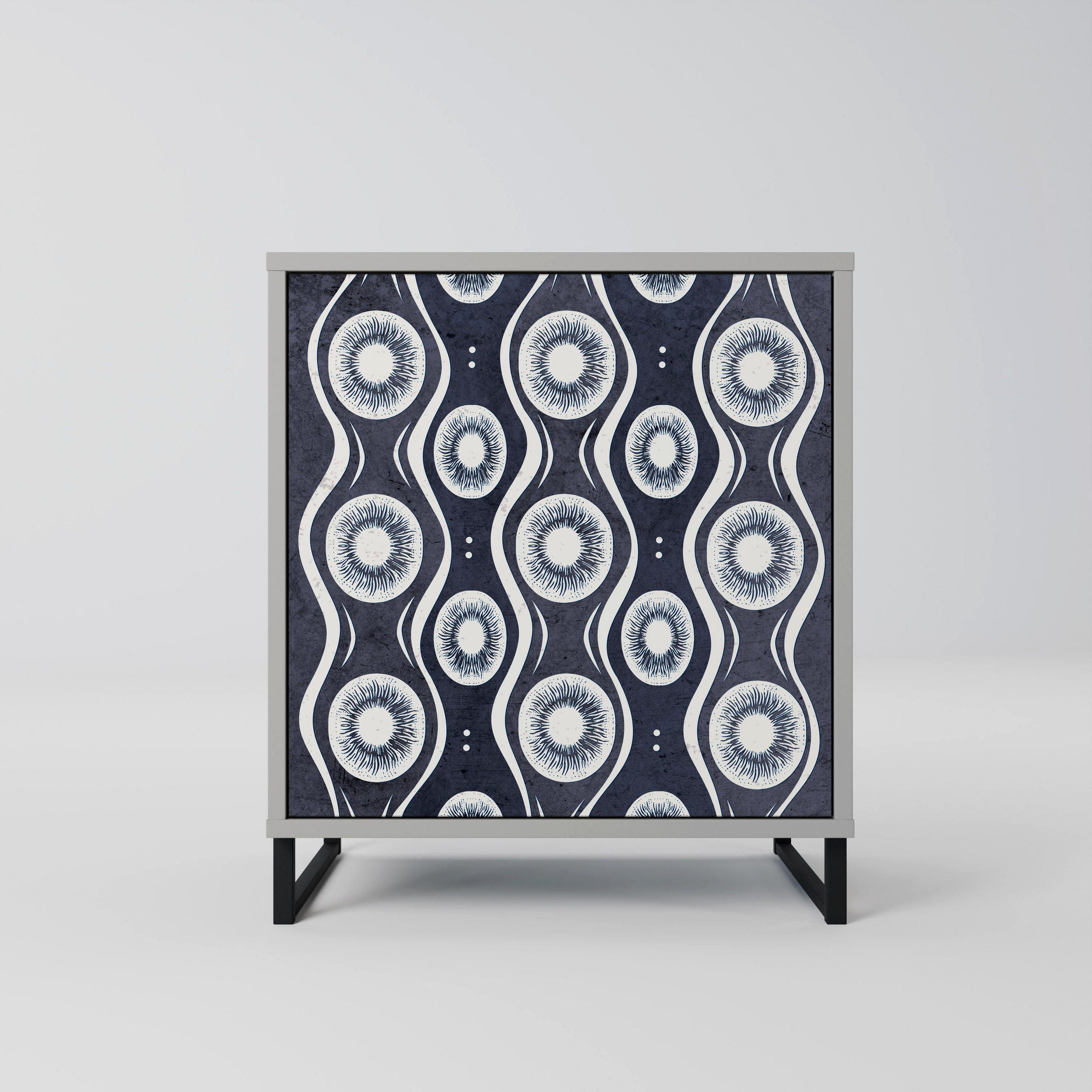 SIDEBOARD GRAPHITE EYES, Grau, 57,5x42x67,5 cm, Schwarze Metall-Rahmenfüße - Multicolor/Schwarz, Holzwerkstoff/Metall (57.5/67.5/42cm) - SpaceRebels