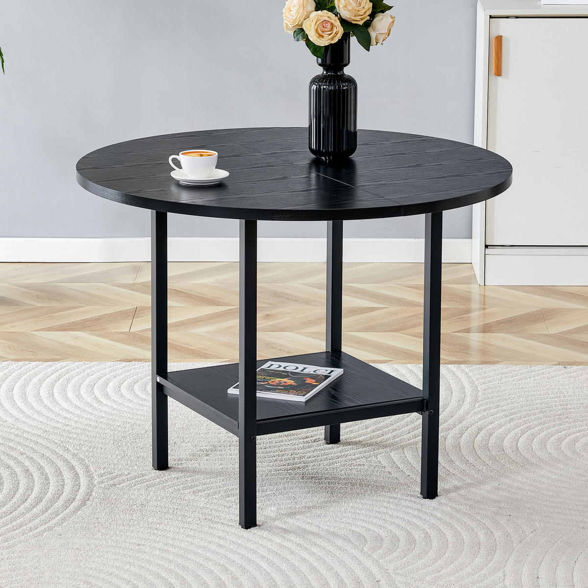 ESSTISCH 100/100/77 cm mit Stauraumablage für 4–6 Personen aus MDF und Metall, Schwarz - Schwarz, Holzwerkstoff (100/100/77cm) - Redom