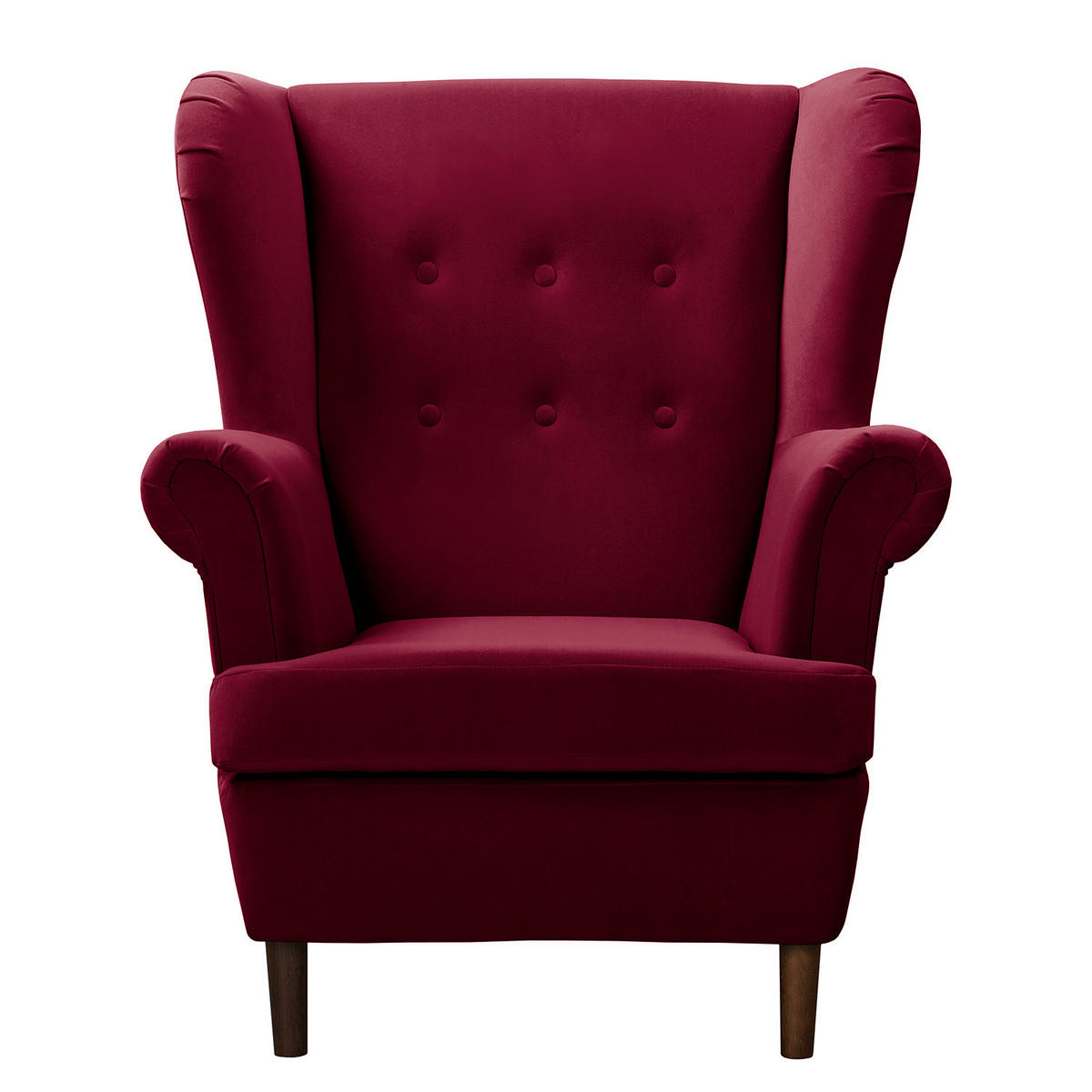 OHRENSESSEL - Dunkelbraun/Weinrot, Birkenholz/Textil (85/101/89cm) - home24