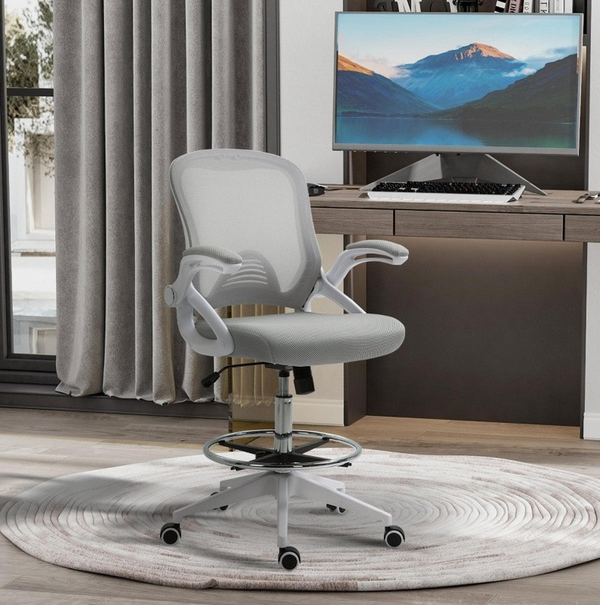 BÜROSTUHL ergonomisch höhenverstellbar Light Gray - Hellgrau, Kunststoff (60/126/64cm) - Meubliv
