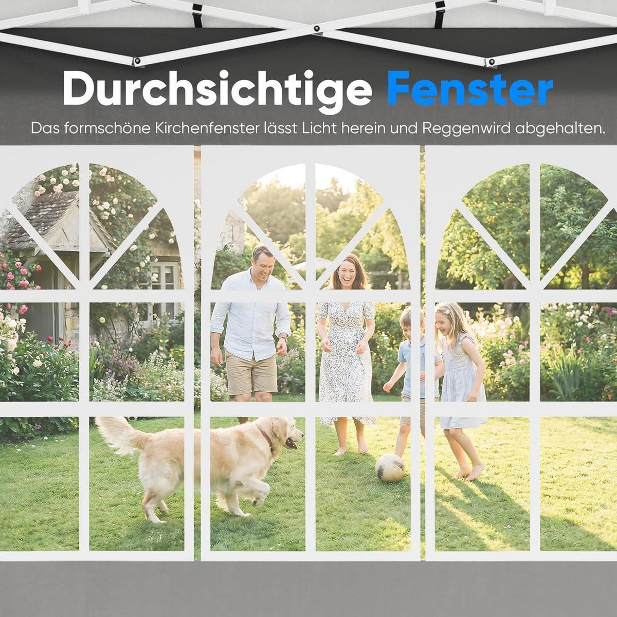 FALTPAVILLON 3x6m mit 6 Seitenwänden Grau Bogenfenster - Grau, Metall (585/285/293cm)