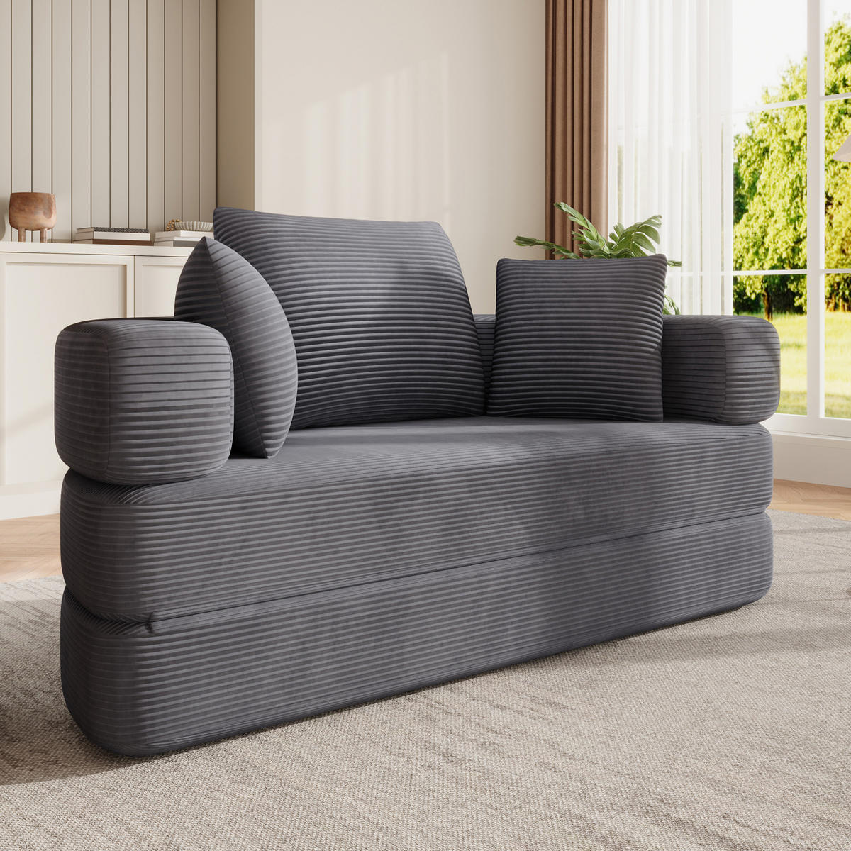 KLAPPSOFABETT Cord Samt-Optik 2-in-1 Sofa und Bett Grau 173/176/40 cm - Grün, Textil (176/40/173cm) - Redom
