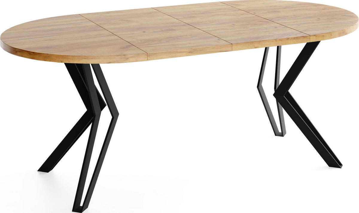 ESSTISCH Revena runder ausziehbarer, Craft Eiche 100-180/100/76 cm - Eiche Wotan/Schwarz, Holzwerkstoff/Metall (100/100/76cm) - WFL GROUP