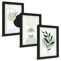 BILDER SET 3er Set - 20x30 cm Schwarzer Rahmen - Abstrakte Pflanzenformen - Schwarz, Kunststoff (20/30cm) - TULUP