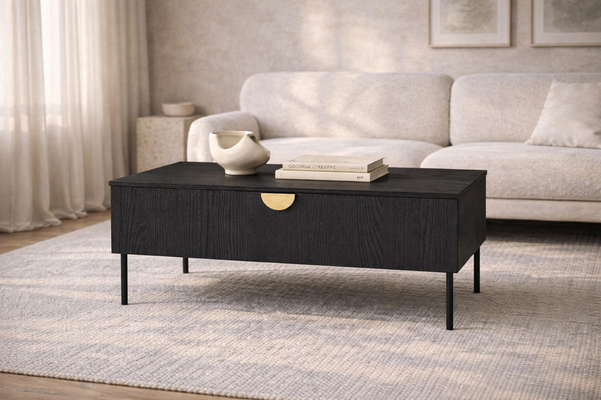 COUCHTISCH Mond anthrazit 100 / 66 / 41cm - Anthrazit/Goldfarben, Holz/Holzwerkstoff (66/100/41cm) - Feldmann-Wohnen
