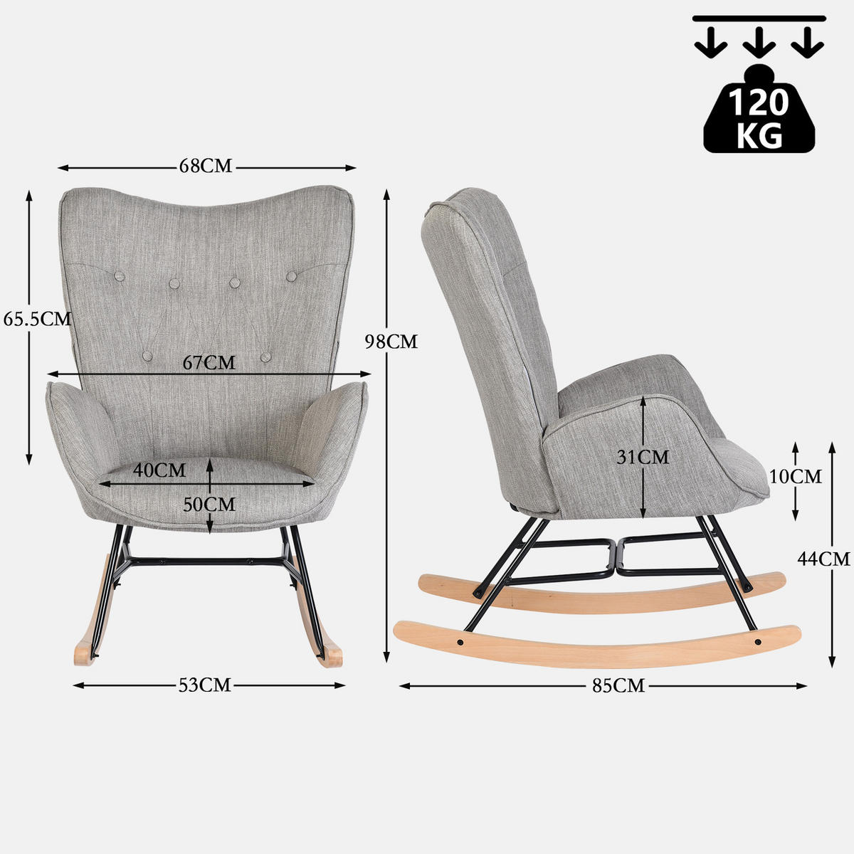 SCHAUKELSTUHL aus grauem Stoff im skandinavischen Stil, für Wohnzimmer und Schlafzimmer - Hellgrau, Holz/Textil (68/98/85cm) - Meubles Cosy