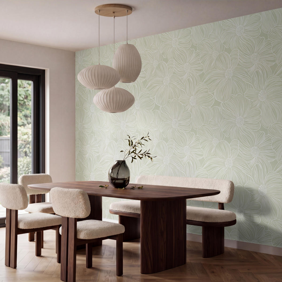 TAPETE - Gelassenheit - Blumen - Grün - 400x280 cm - Salbeigrün, Papier (400/280cm) - OnlyWow