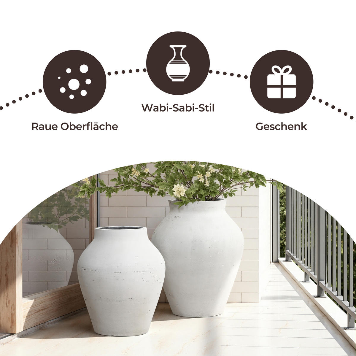 VASE Alba, 40 cm Hoch - Weiß, Naturmaterialien (40cm) - Hometopia