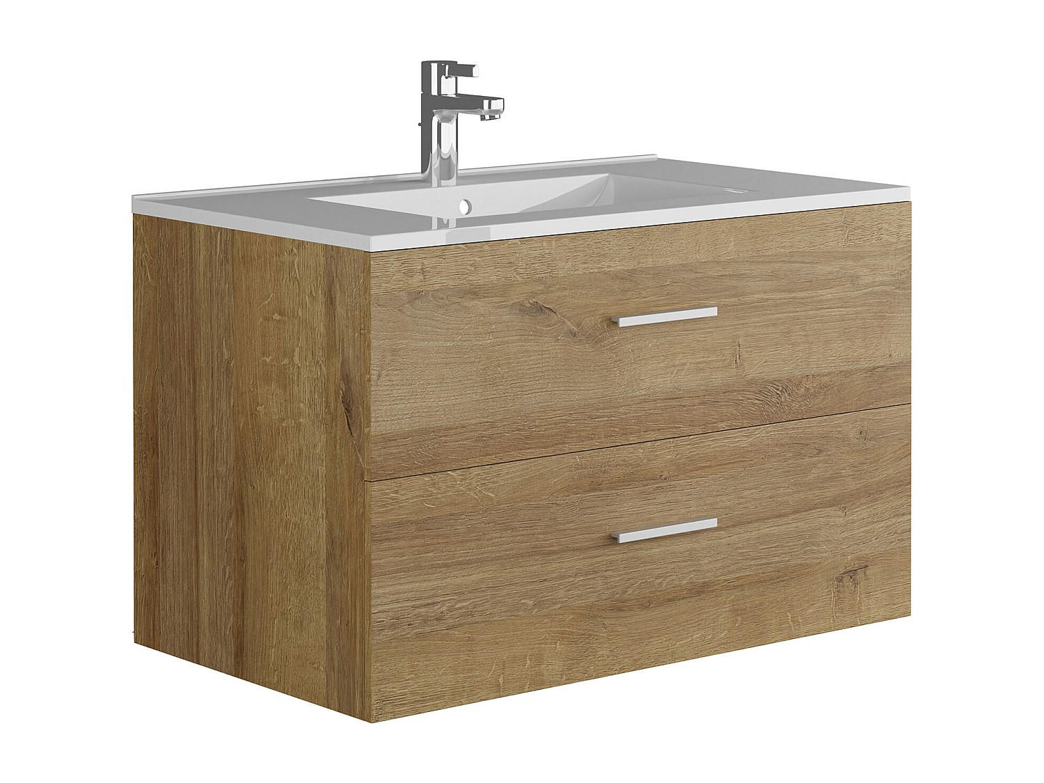 EINZELWASCHTISCH - 80 cm x 45 cm - Holz, Platte, Keramik - Naturfarben Hell - KAYLA - Naturfarben, Keramik/Holz (80/47/45cm) - Vente-Unique
