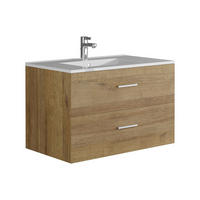 EINZELWASCHTISCH - 80 cm x 45 cm - Holz, Platte, Keramik - Naturfarben Hell - KAYLA - Naturfarben, Keramik/Holz (80/47/45cm) - Vente-Unique