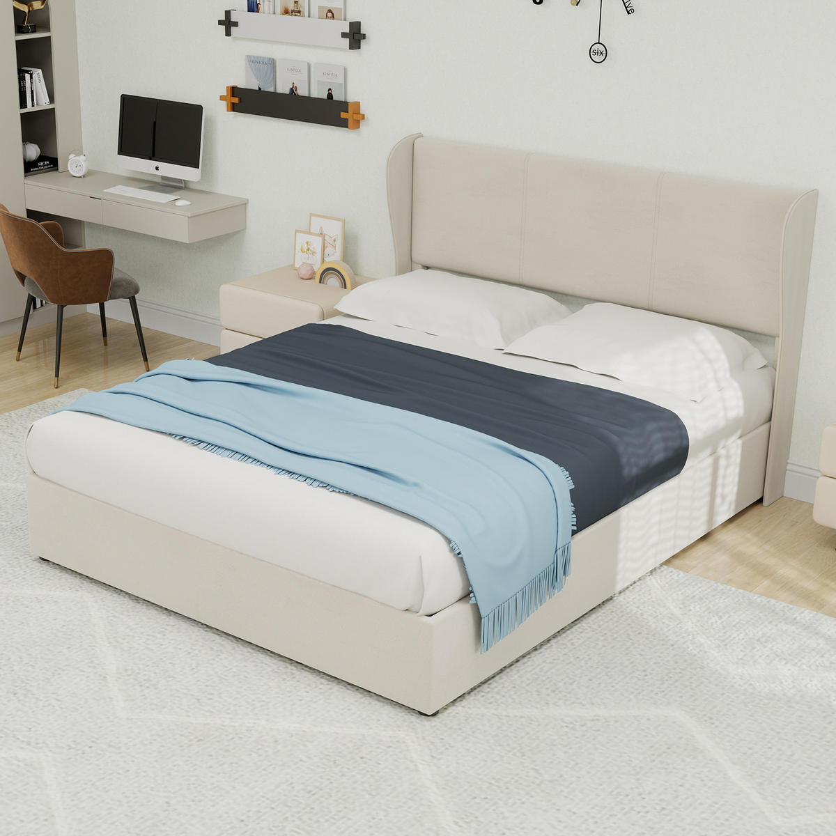 POLSTERBETT 140/200 cm in Beige Stoff - Beige, Holzwerkstoff/Textil (140/200cm) - WISHDOR