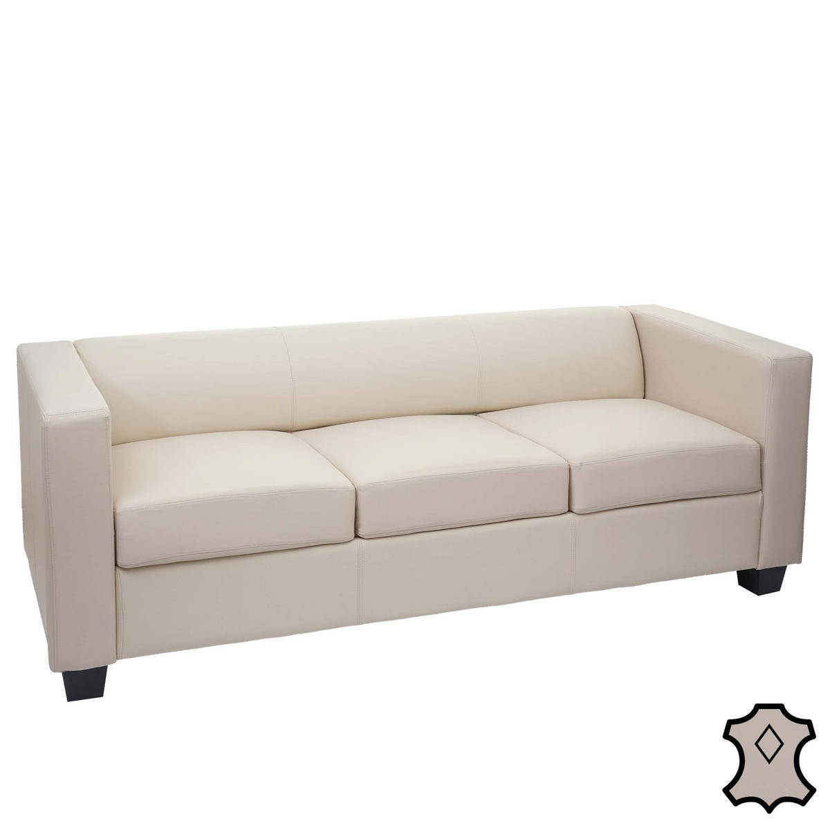 3ER SOFA Cremeweiß - Creme/Weiß, Leder (191/70/75cm) - MCW