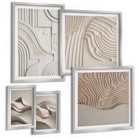 BILDER SET 5er Set - 50x50 cm & 20x30 cm & 40x60 cm Silberner Rahmen - Abstrakte beige Wellen - Silberfarben, Kunststoff (40/60cm) - TULUP