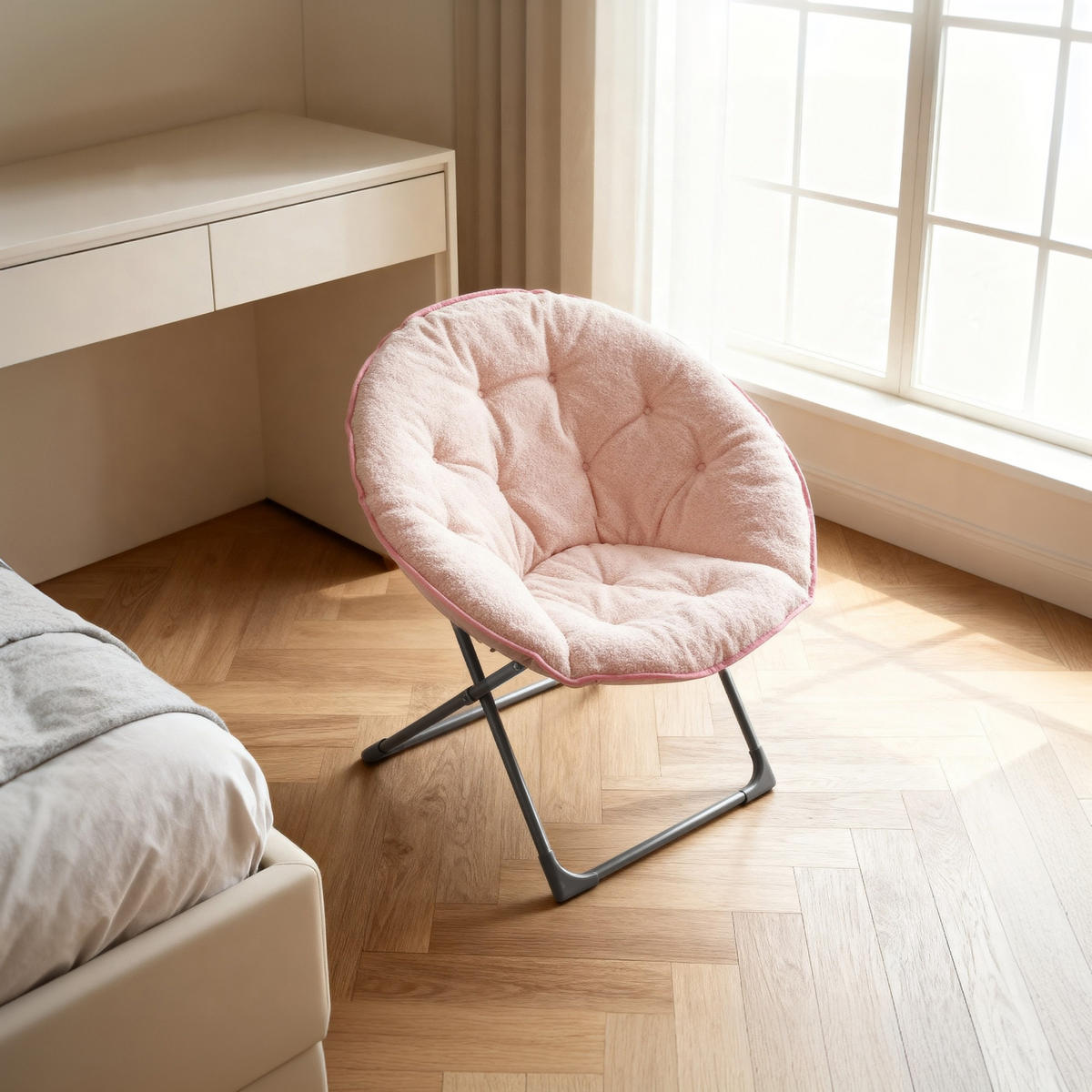 KLAPPBARER Moon Chair Stoffbezug, Metallgestell bis 110 kg 58/53/85 cm Rose - Rosa, Textil (53/85/58cm) - Redom