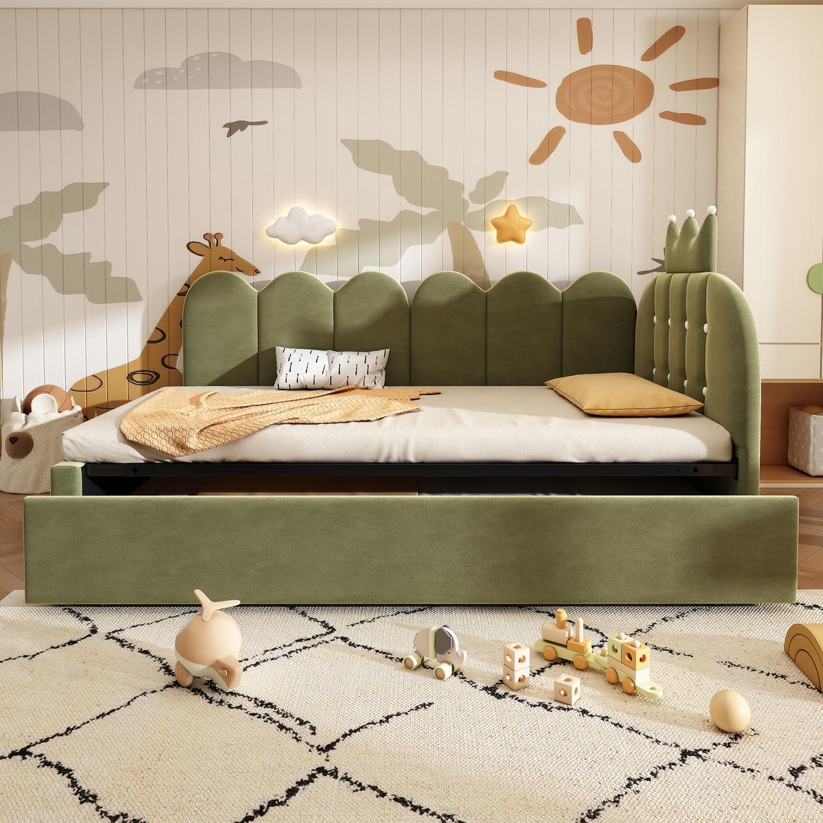 TAGESBETT mit Ausziehbett 90x200 cm Samt Grün - Grün, Holz (90/200cm) - Meubliv