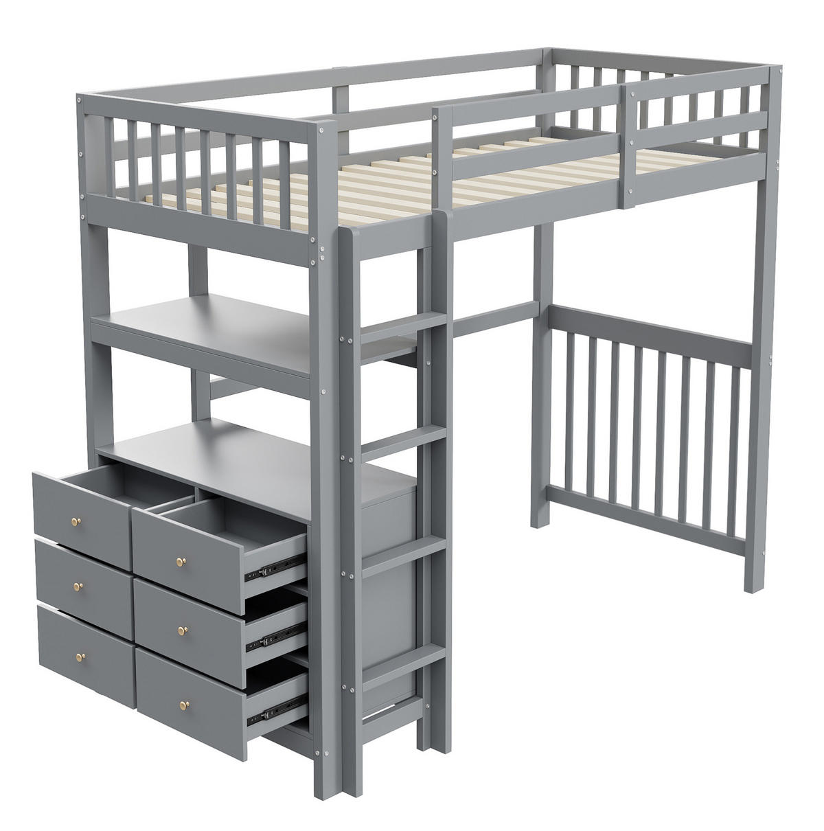 HOCHBETT 90/200 cm in Grau mit Rausfallschutz, Leiter und Stauraum - Grau, Holz (90/200cm) - BEAOK