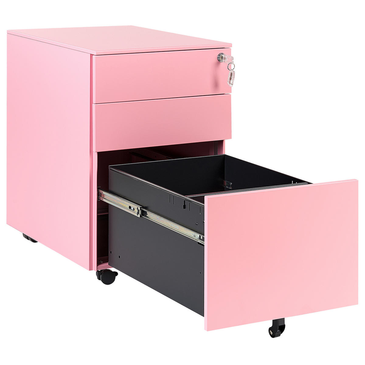 AKTENSCHRANK Metall rosa 3 Schubladen mit Rollen Cami - Pink, Metall (39/60/50cm) - Beliani