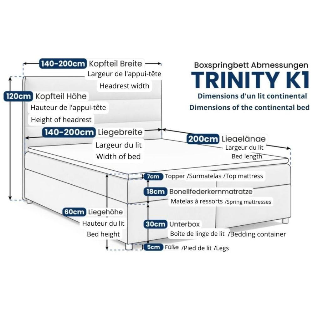 Thumbnail - Best For Home Boxbett, Schwarz, Textil, Höhe ca. 18 cm, Rechteckig, 140x200 cm, Schlafzimmer, Betten, Boxspringbetten