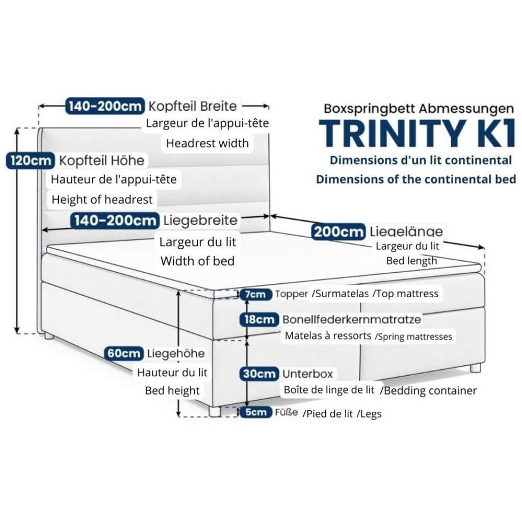 Thumbnail - Best For Home Boxbett, Creme, Textil, Höhe ca. 18 cm, Rechteckig, 140x200 cm, Schlafzimmer, Betten, Boxspringbetten