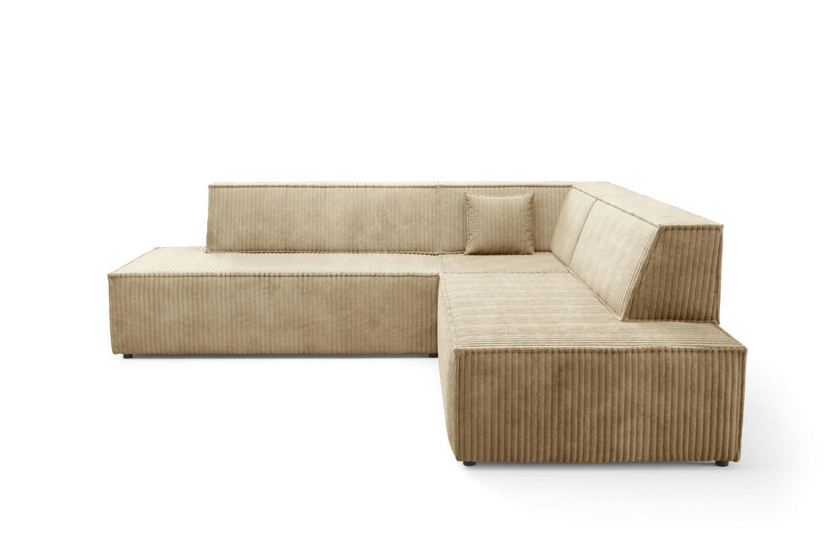 ECKSOFA TESSO II R-S Beige Kordstoff mit Schlaffunktion - Beige, Holz (254/254cm) - MASSENO
