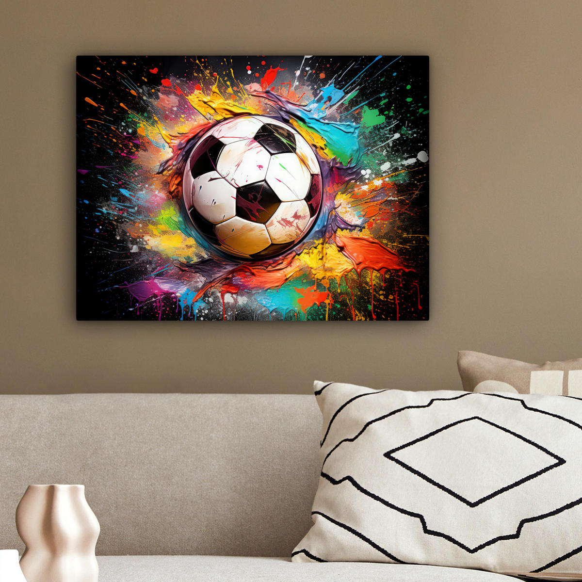 LEINWANDBILD Fußball - Farbe - Farben - Schwarz - Weiß 40x30 cm - Weiß, Textil (40/30cm) - MuchoWow