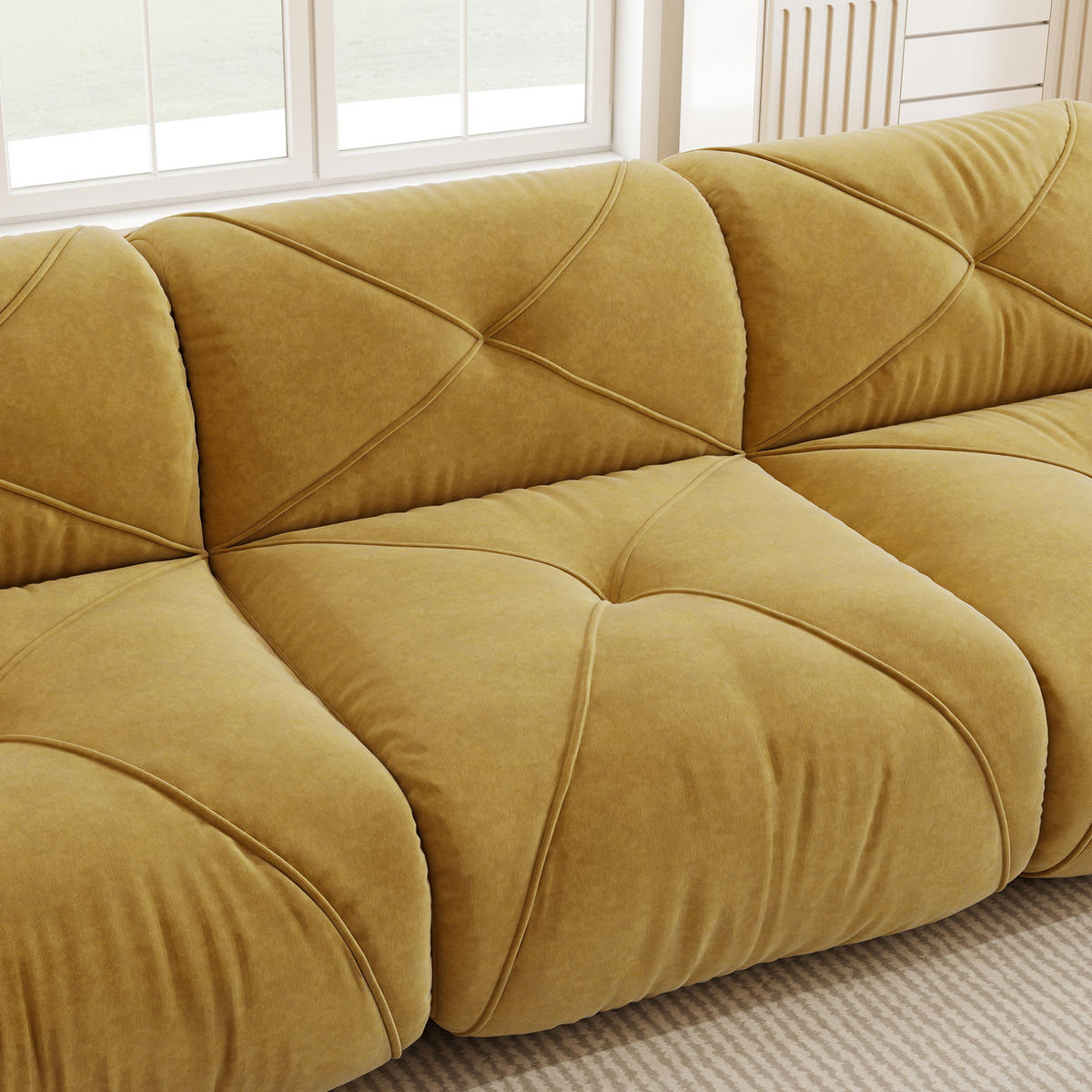 MODULARES 2-Sitzer-Sofa mit Hocker, rahmenloses Design und 32D-Schaumstoff, Gelb - Gelb, Textil (204/76/171cm) - Redom