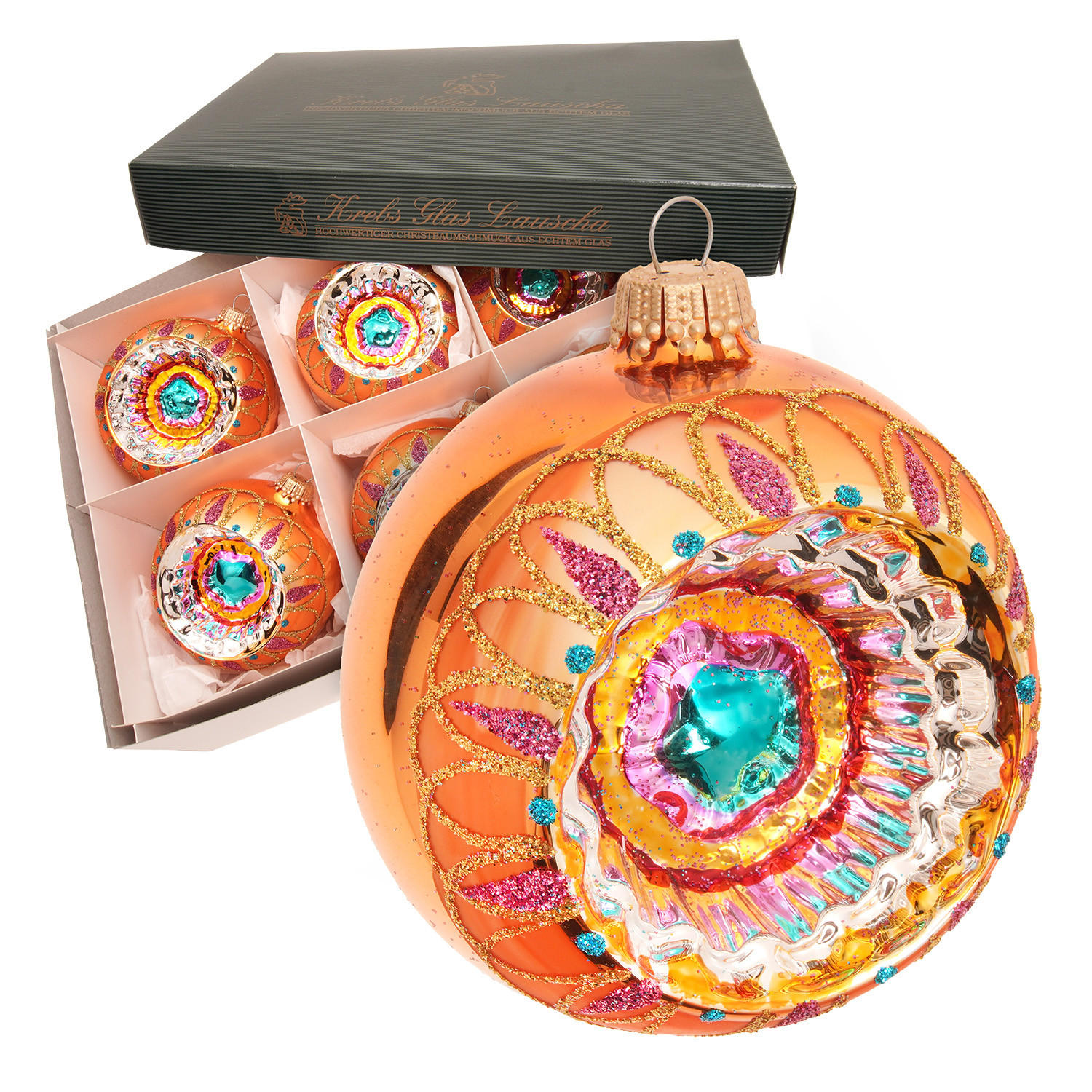 CHRISTBAUMKUGELN Reflex Marrakesch Orange 8cm (Glas / 6 Stk.) - Orange, Glas (8/8/8cm) - Krebs Glas Lauscha