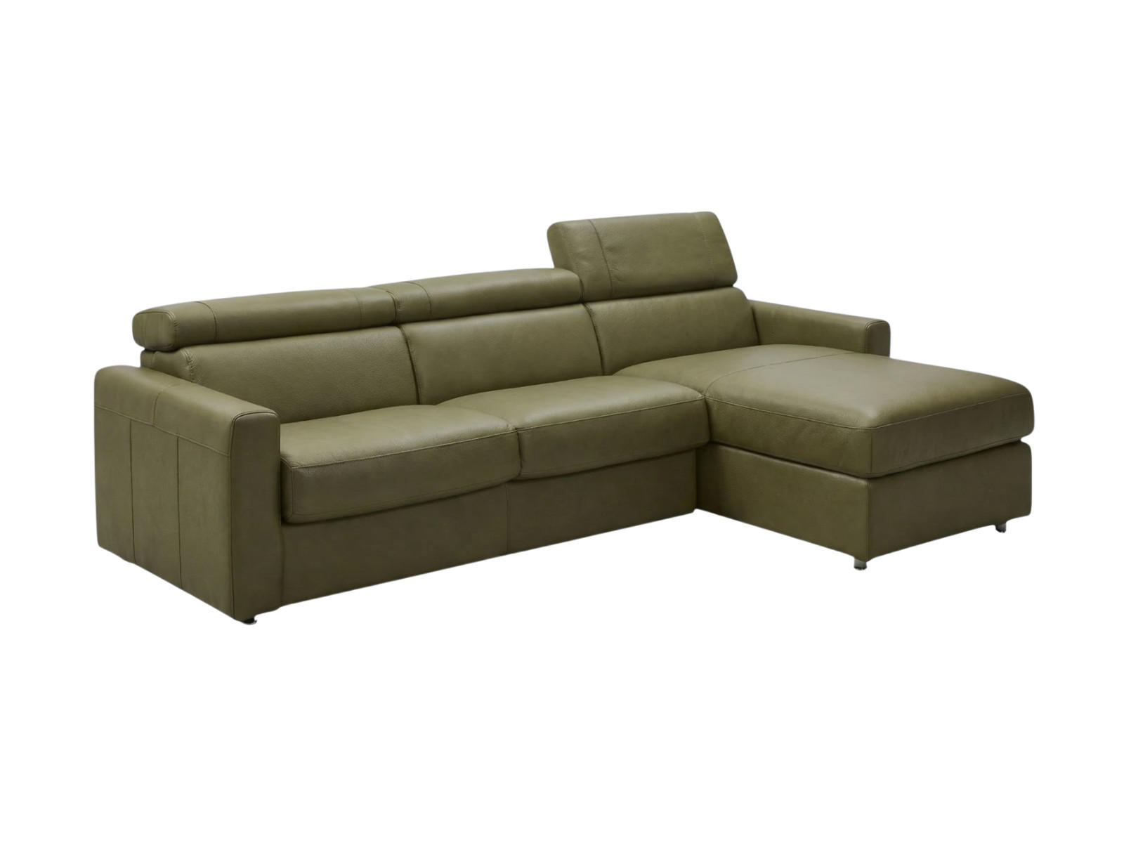 ECKSOFA Morris Echtleder mit Bettfunktion Olivgrün - Olivgrün, Leder/Metall (223/170cm)