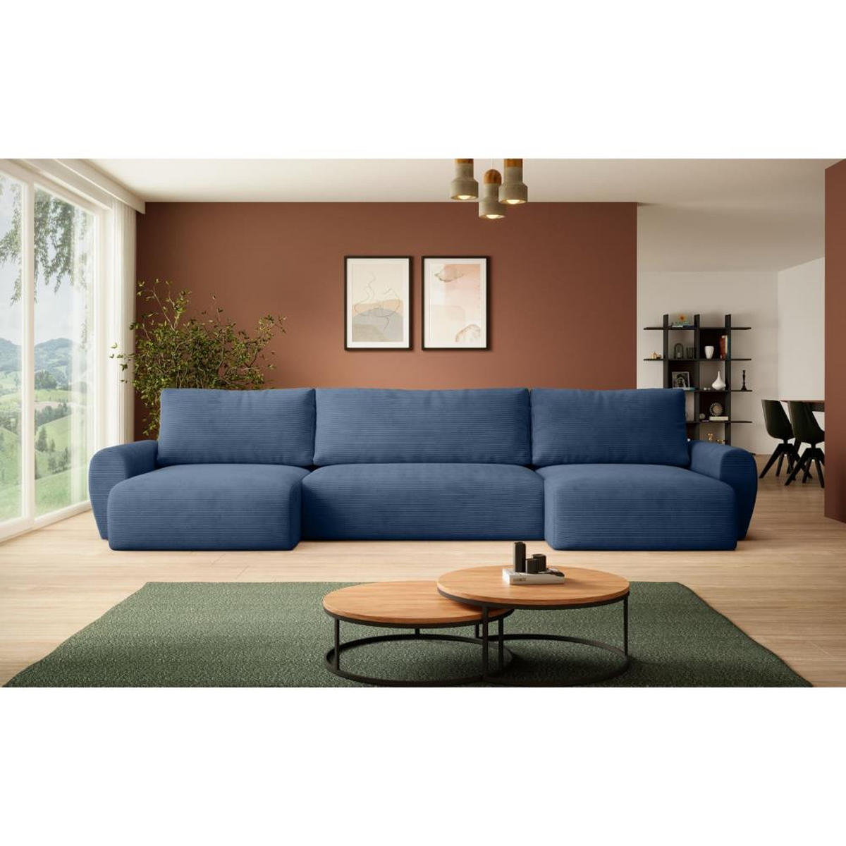 WOHNLANDSCHAFT mit Schlaffunktion Poss U dunkelblau - Dunkelblau, Textil (395/70/153cm) - Beautysofa