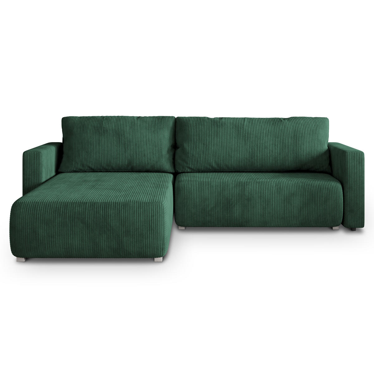 ECKSOFA TURIN P Grün Kordstoff mit Schlaffunktion - Grau/Grün, Holz/Kunststoff (265/183cm) - MASSENO